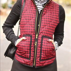 J Crew red check Puffer vest